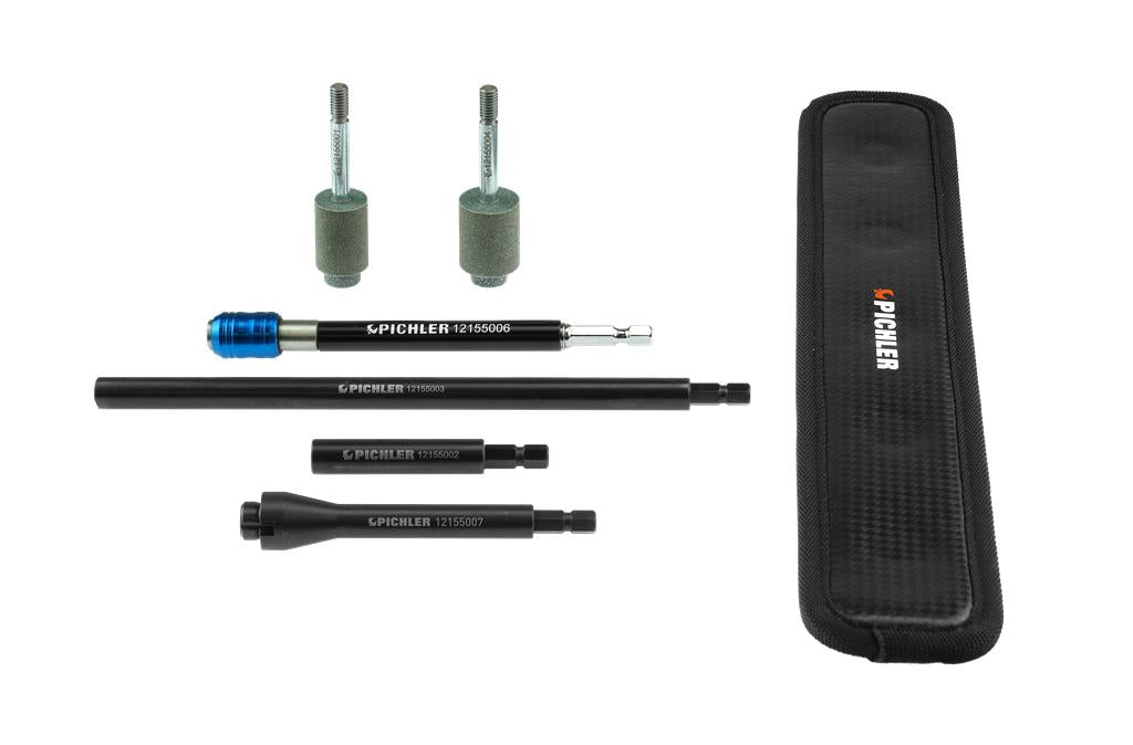 Milling and cleaning set for tyre valves