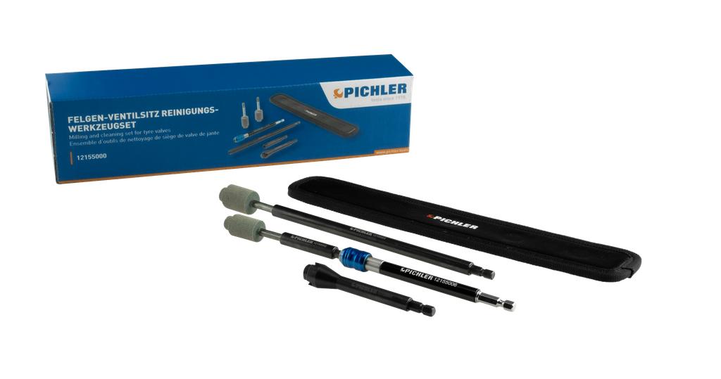 Milling and cleaning set for tyre valves