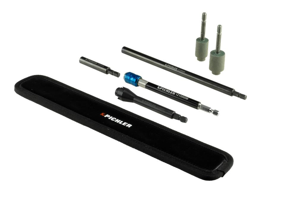 Milling and cleaning set for tyre valves