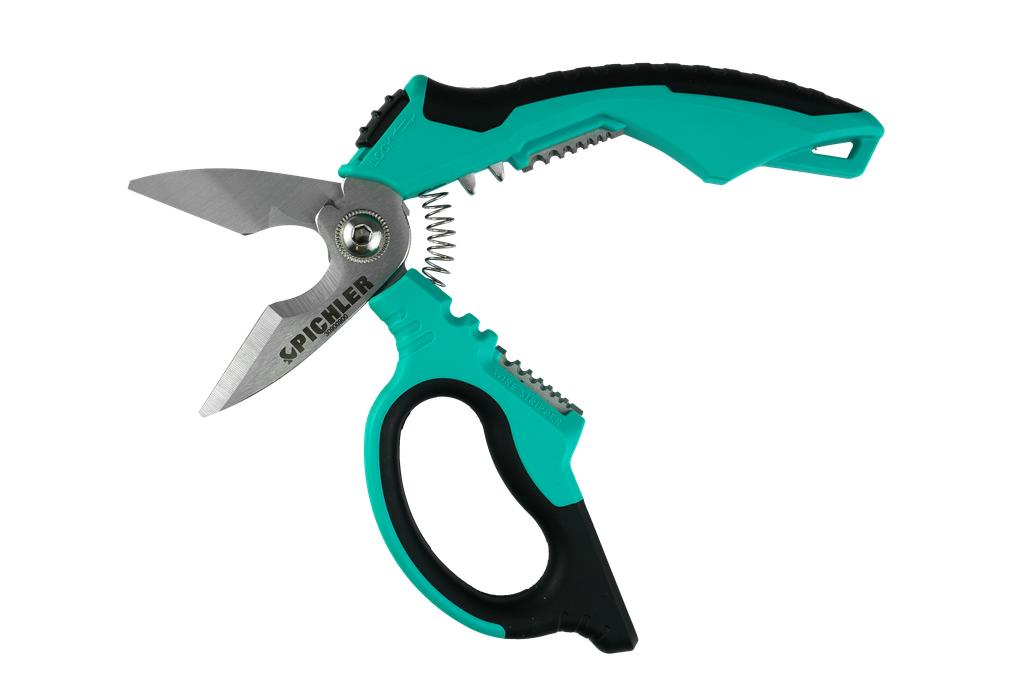 Industrial universal scissors type 1 with crimping & stripping function & 35 mm micro-serrated cutting edge