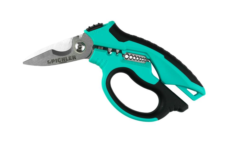 Industrial universal scissors type 1 with crimping & stripping function & 35 mm micro-serrated cutting edge