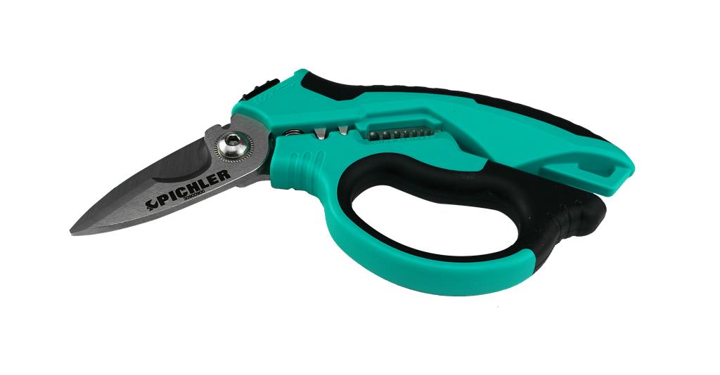 Industrial universal scissors type 1 with crimping & stripping function & 35 mm micro-serrated cutting edge