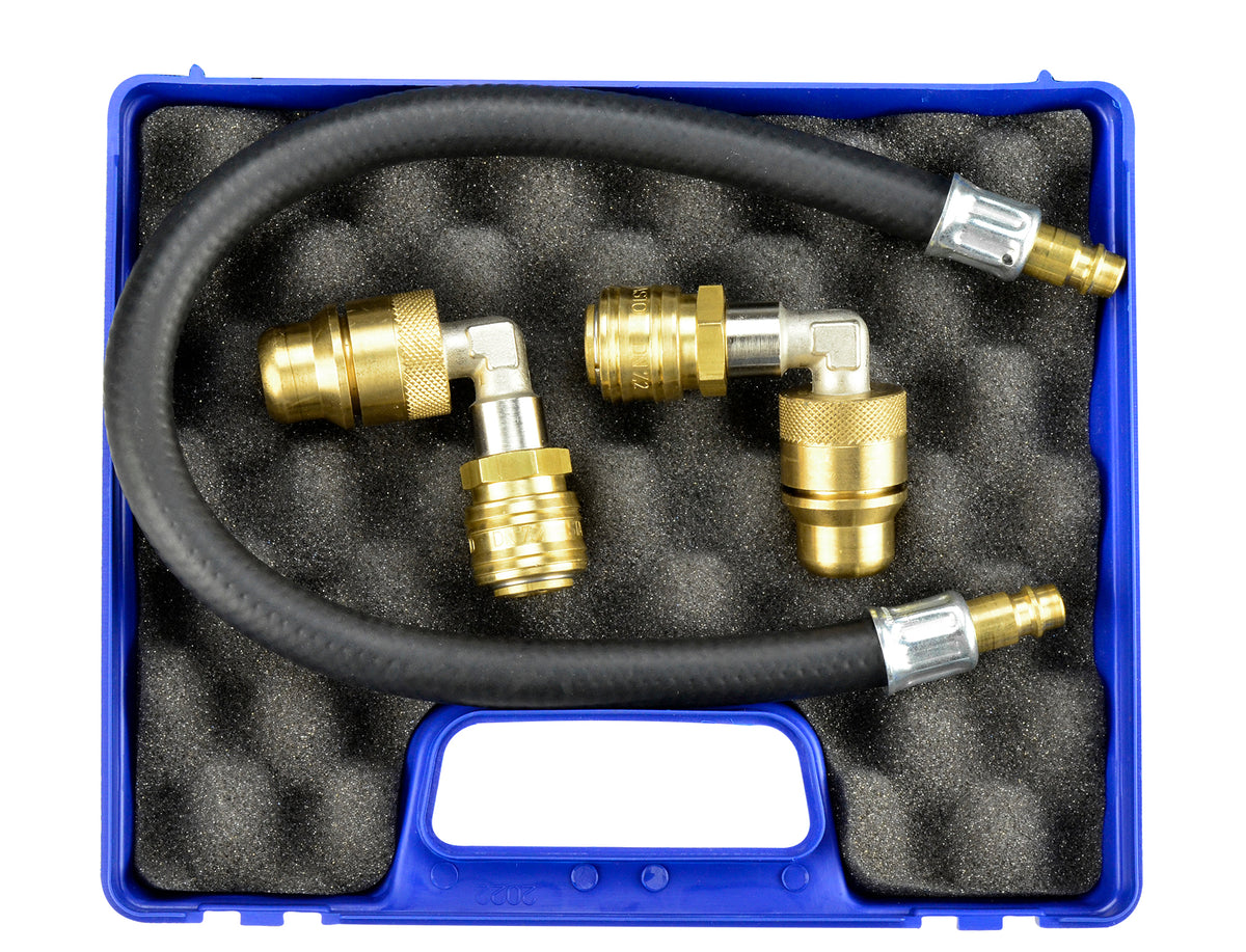 Hose with 2 Angled Quick Connectors for flushing the cooling system without the heat exchanger