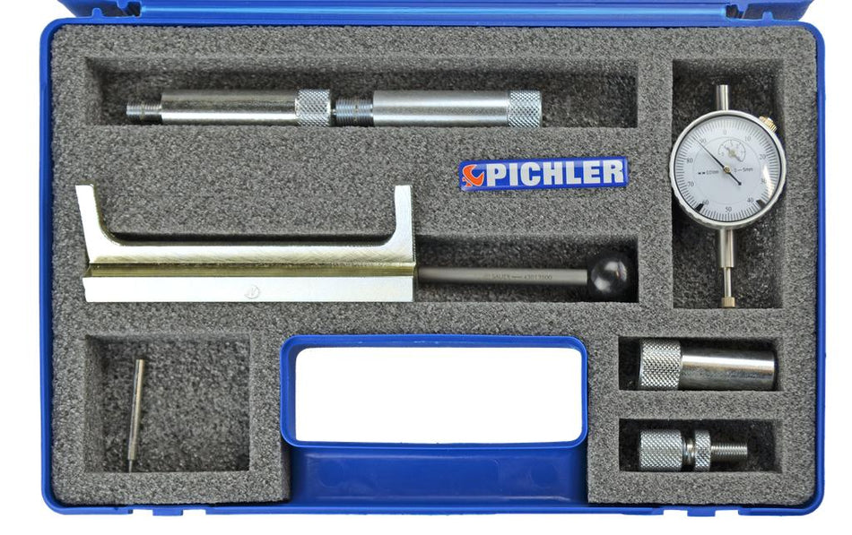 Diesel injection pump tool 8 pcs. with measuring gauge in case