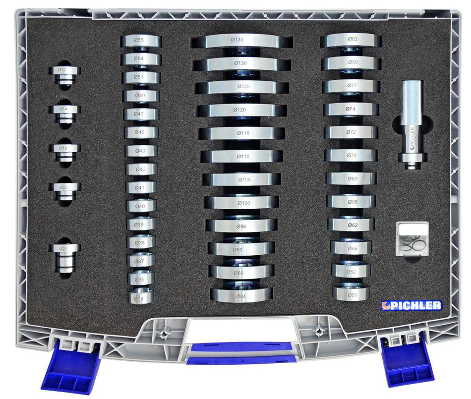 Universal press piece set 45 pcs. Ø50-135 mm incl. guide Ø34 mm-Ø55 mm