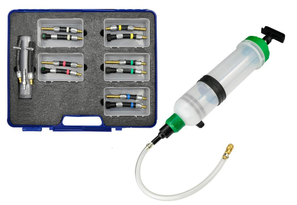 Evacuation/Dispensing Pump 1500 ml diesel & petrol incl. Adapter Set with DIN & SAE Quick Couplings