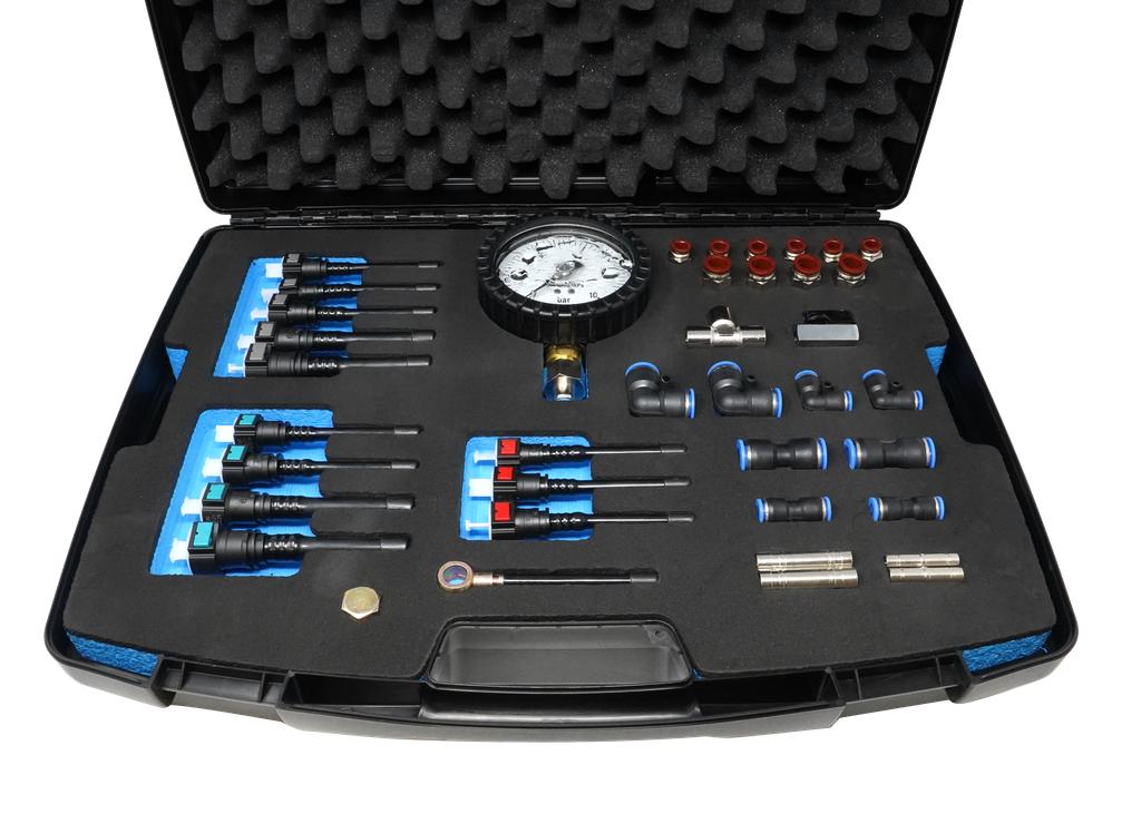 Analog pressure testing device for AdBlue, fuel and cooling systems