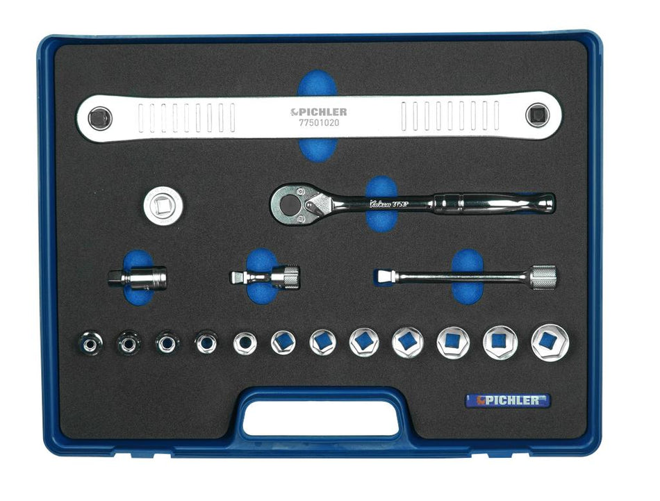XS socket kit 3/8", 18 pcs. Ratchet Kit with extra short sockets